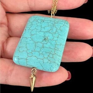 Turquoise Pendant Necklace with Gold Chain